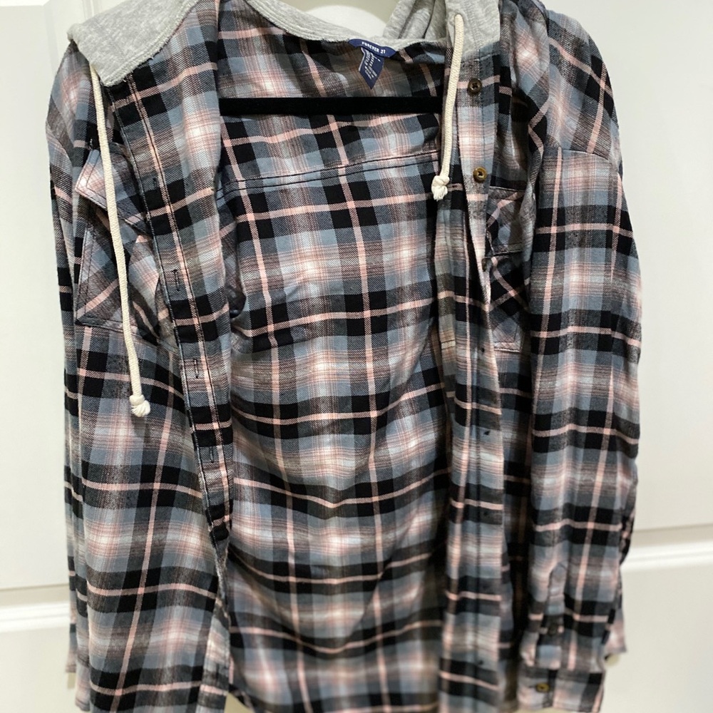 Plaid button up with hood